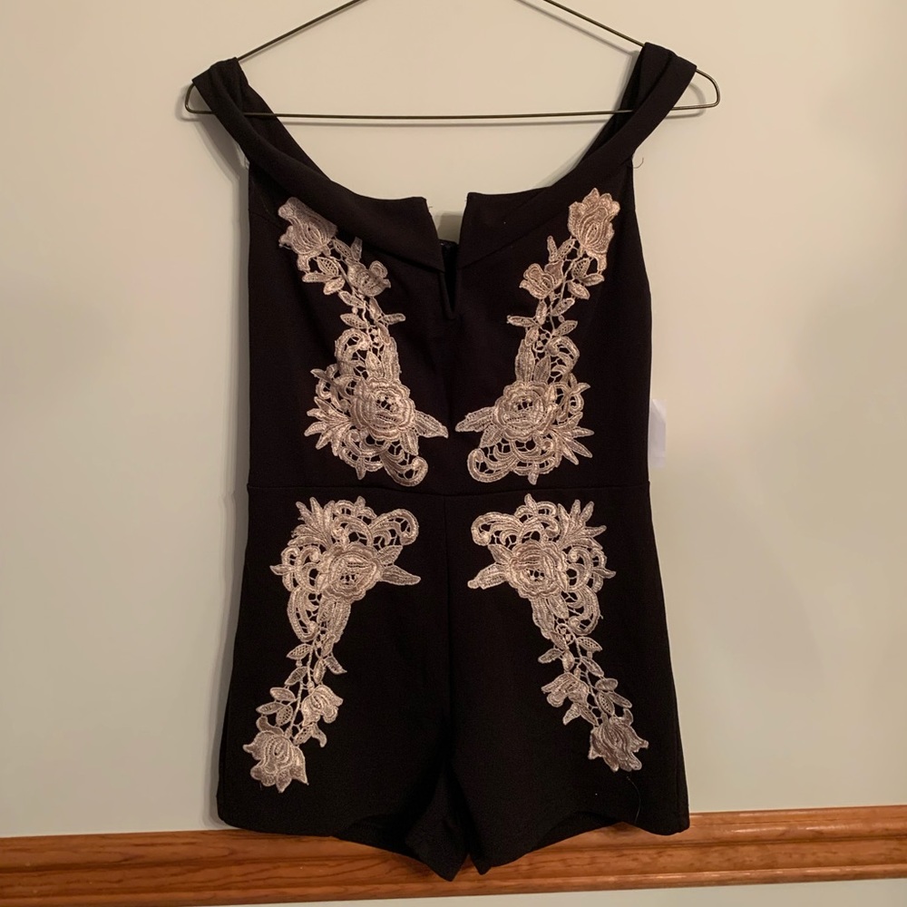 Formal Black Romper with Lace Detailing